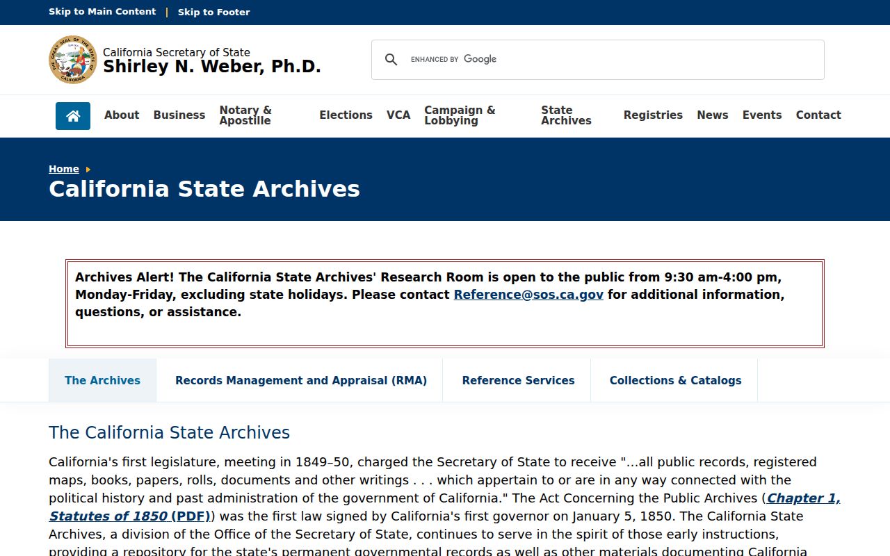 Lomita previous residents California State Archives access and catalog
