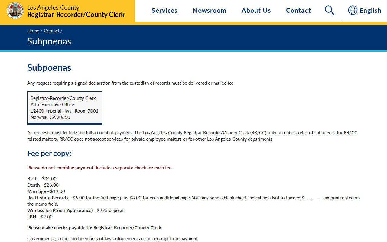 Lomita previous residents recorder indexing by party name and recording year