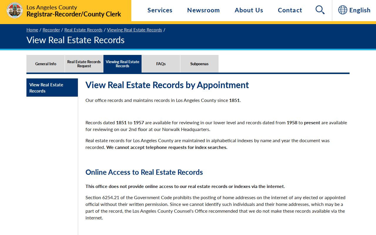 Lomita previous residents county real-estate record viewing instructions